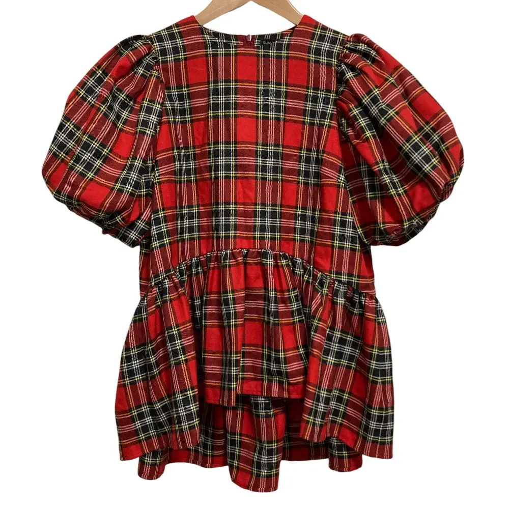 24AW TSURU by Mariko Oikawa ツルバイマリコオイカワ Eleonore チェック ペプラムブラウス サイズF レッド