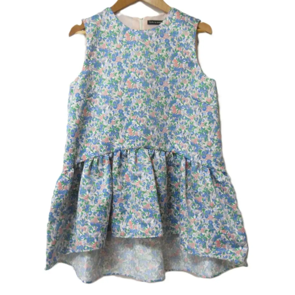 23SS TSURU By MARIKO OIKAWA ツルバイマリコオイカワ Matine フラワープリント リボン ペプラムブラウス BL-1239930 F ブルー系