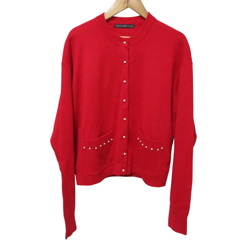 24AW TSURU By MARIKO OIKAWA ツルバイマリコオイカワ Larissa パール ニット カーディガン KN-2242150 F レッド