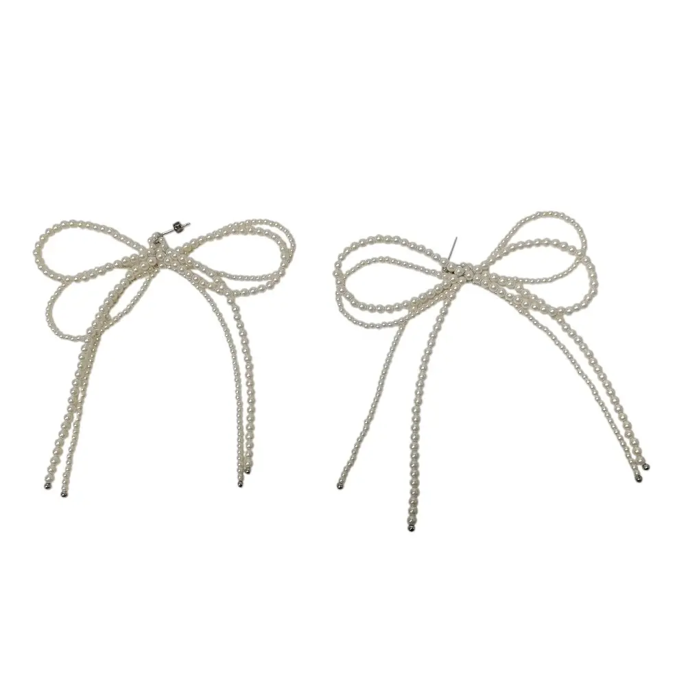 TSURU By MARIKO OIKAWA ツルバイマリコオイカワ Tear イミテーションパール リボンモチーフ ピアス アクセサリー ホワイト