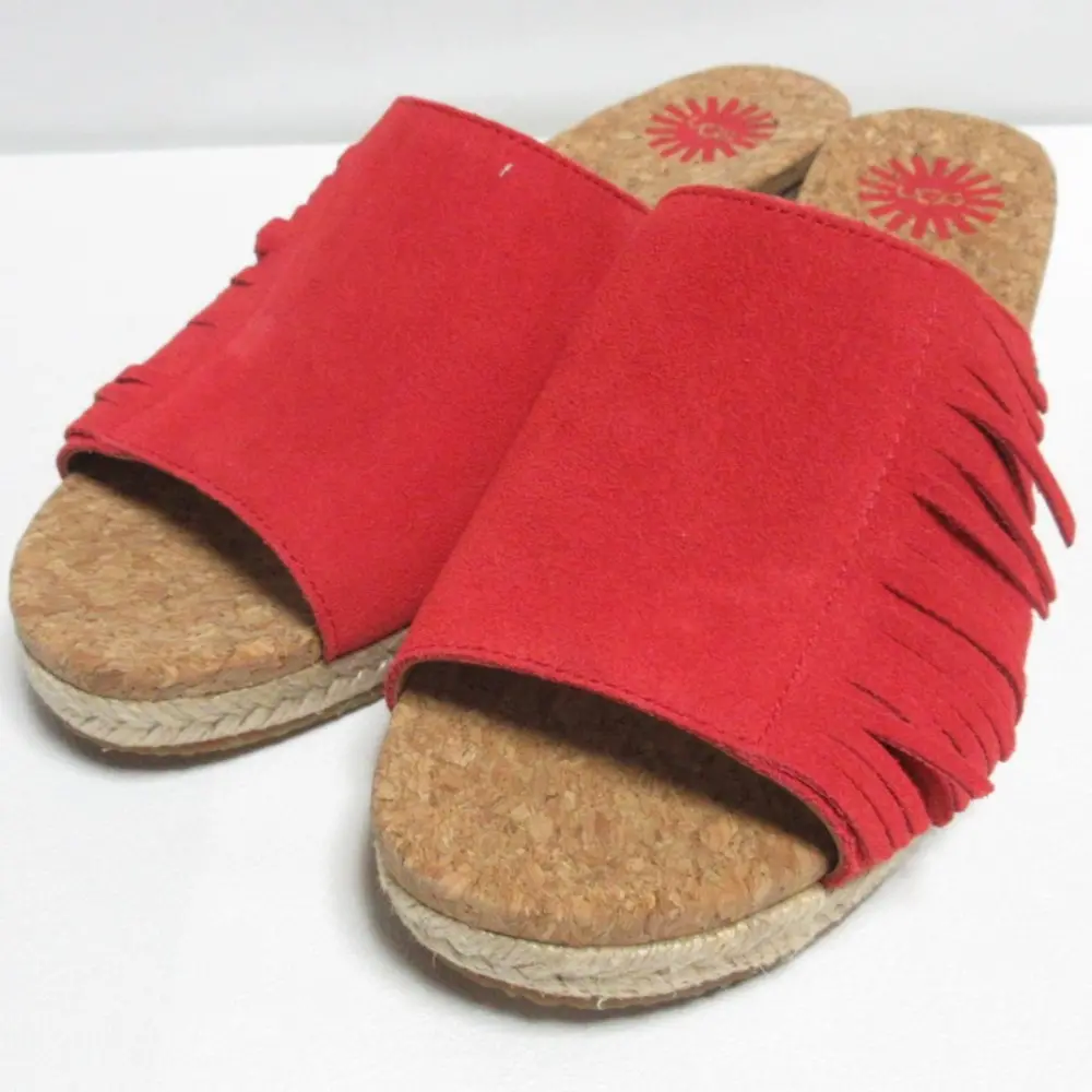 UGG アグ W DANES デインズ スライド ウェッジソール サンダル スエード フリンジ ミュール 1014957 22.0cm レッド