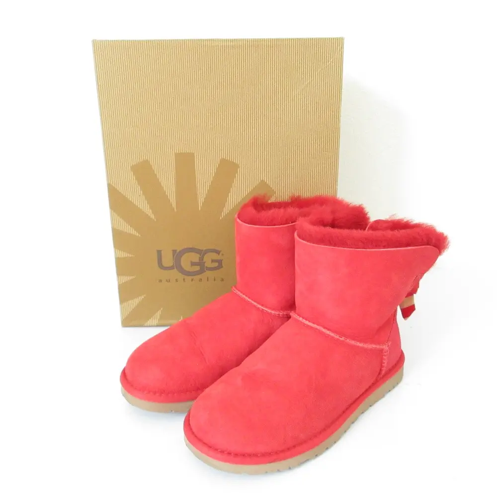 UGG australia アグ W MINI BAILEY BOW STRIPE ストライプリボン ショート丈 ムートンブーツ 1005304 22.0cm レッド