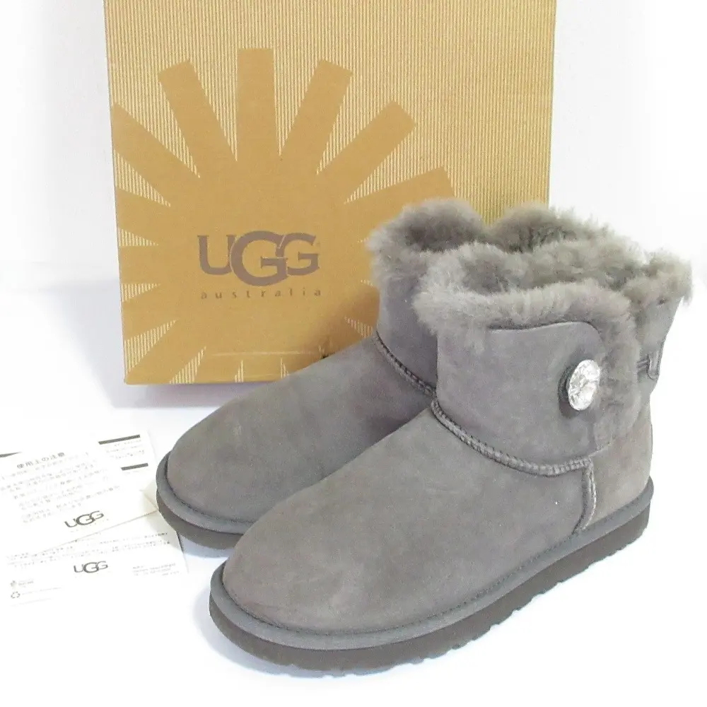 UGG アグ ミニベイリーボタン ムートンブーツ ショートブーツ USA8 25cm グレー