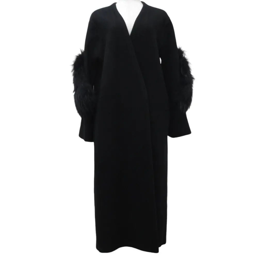 UN3D. アンスリード ウール チャイニーズラクーンファー付き ノーカラーコート 521752800101-03 サイズF ブラック