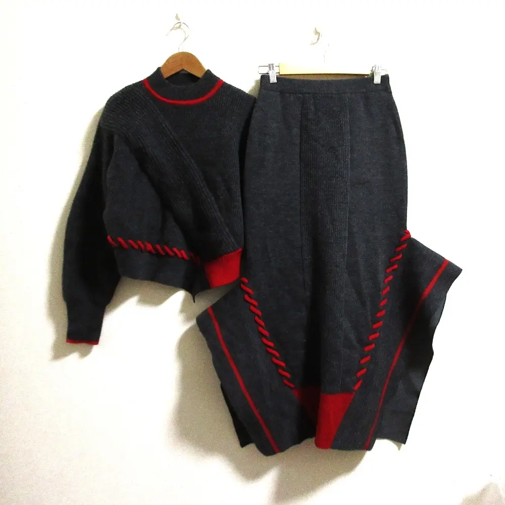24AW UN3D. アンスリード ポイントステッチ セーター スカート セットアップ 522462602401/522460802301 サイズ38 グレー