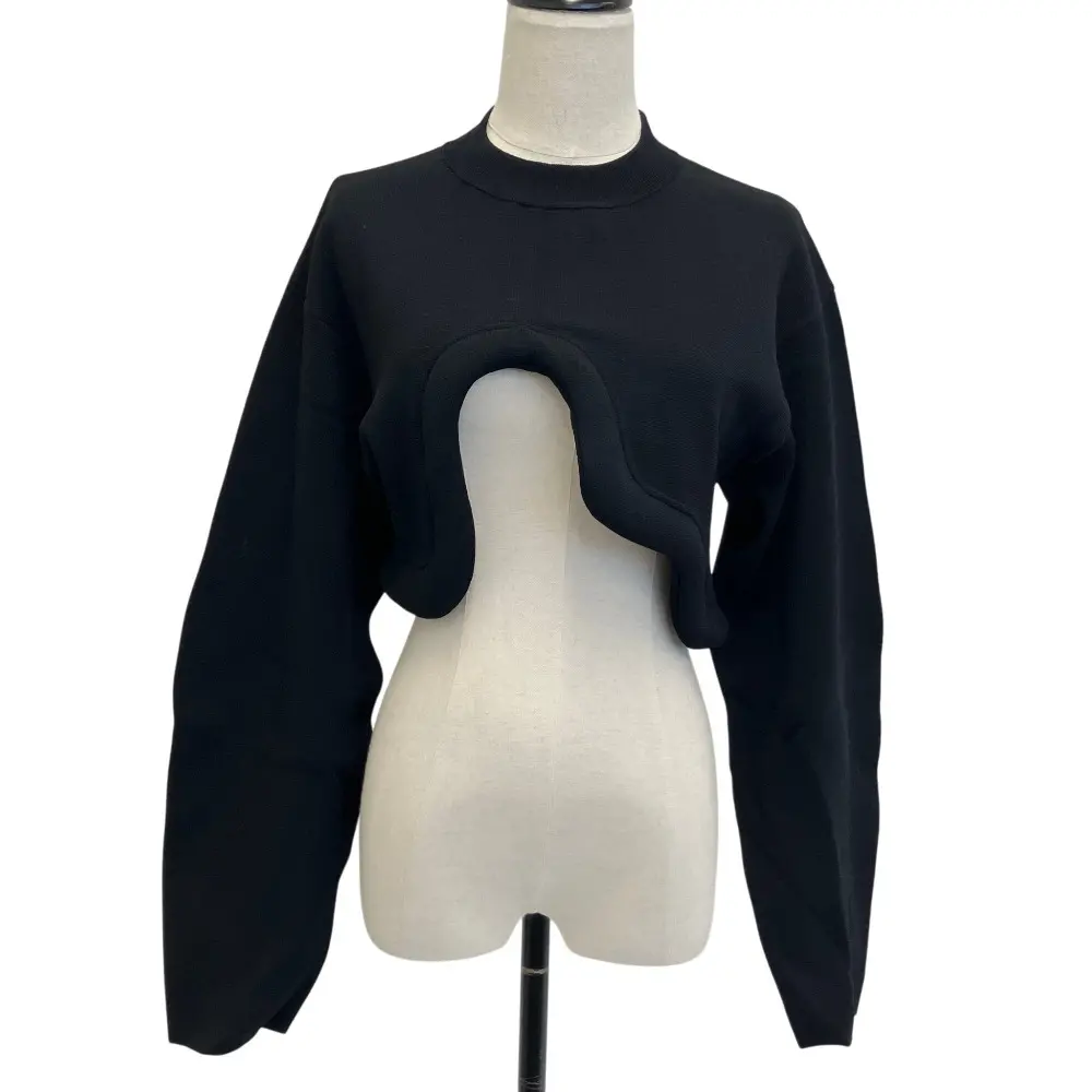 26SS UN3D. アンスリード EDGE WAVE SHORT KNIT ショート ニットカットソー 522612601101 サイズF ブラック