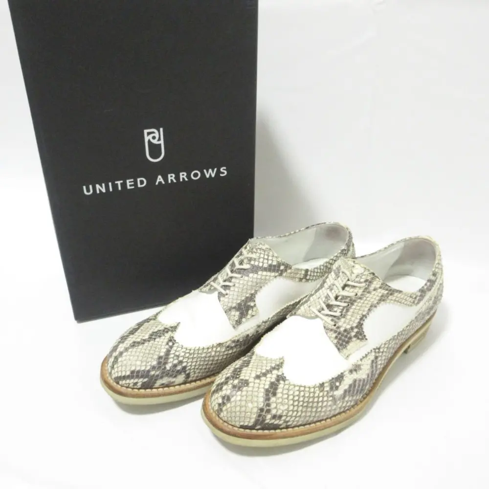 UNITED ARROWS ユナイテッドアローズ パイソン×パテント ドレスシューズ 37 約23.5cm グレージュ×ホワイト