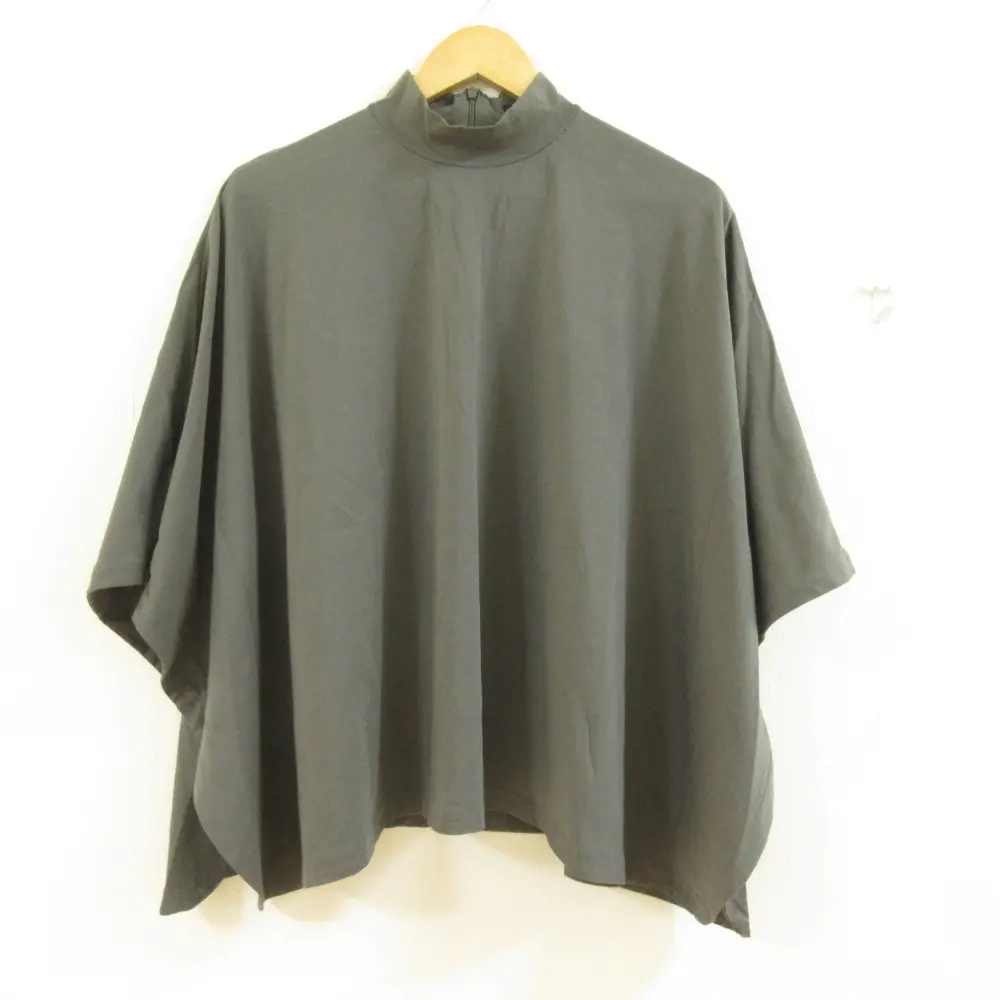 LOEFF ロエフ ユナイテッドアローズ コットン100％ ハイネック ポンチョ風 プルオーバー カットソー Tシャツ カーキ