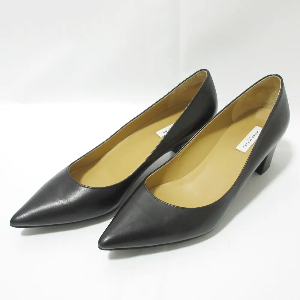 UNITED ARROWS ユナイテッドアローズ レザー ポインテッドトゥ パンプス 37.5 約24.5cm ブラック