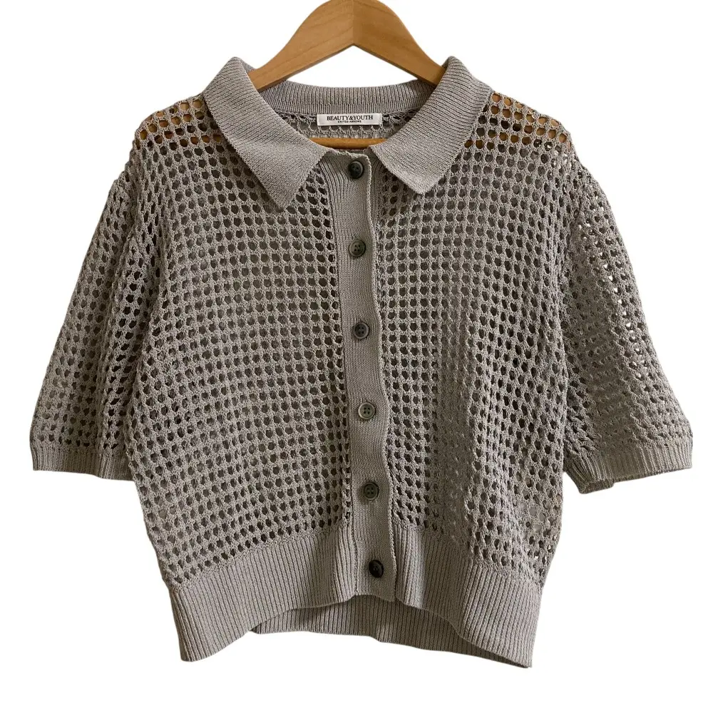 24SS UNITED ARROWS ユナイテッドアローズ ビューティーアンドユース メッシュポロニット ショートスリーブカーディガン グレー