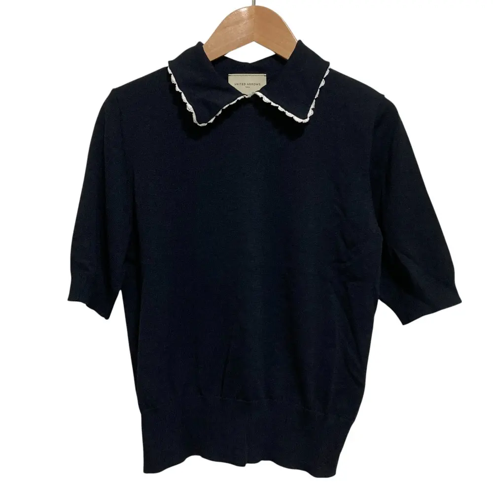 UNITED ARROWS ユナイテッドアローズ 半袖 襟付きニットカットソー ネイビー