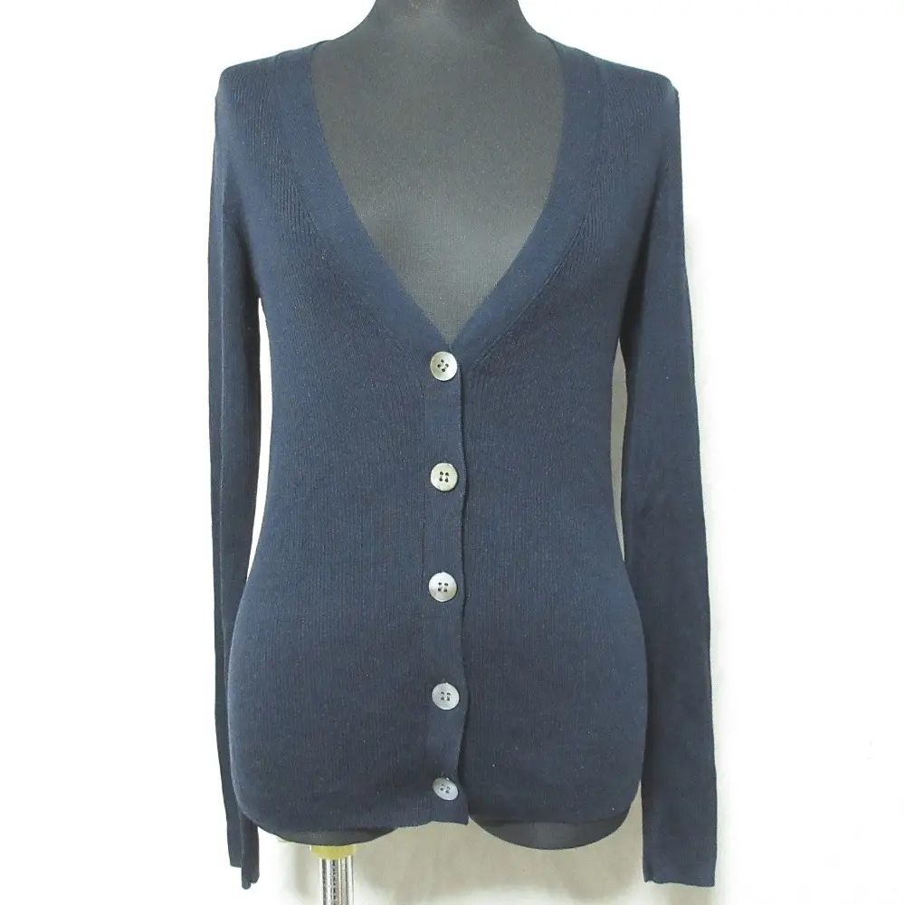 UNITED ARROWS ユナイテッドアローズ Vネック シルクリブニットカーディガン 1528-136-0081 ネイビー