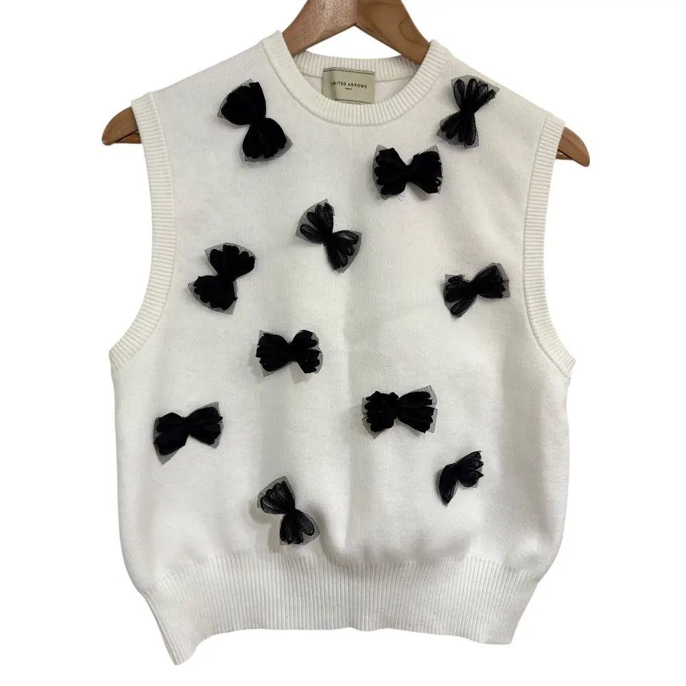 25SS UNITED ARROWS ユナイテッドアローズ 3D リボン クルーネック ベスト ニット プルオーバー セーター ホワイト