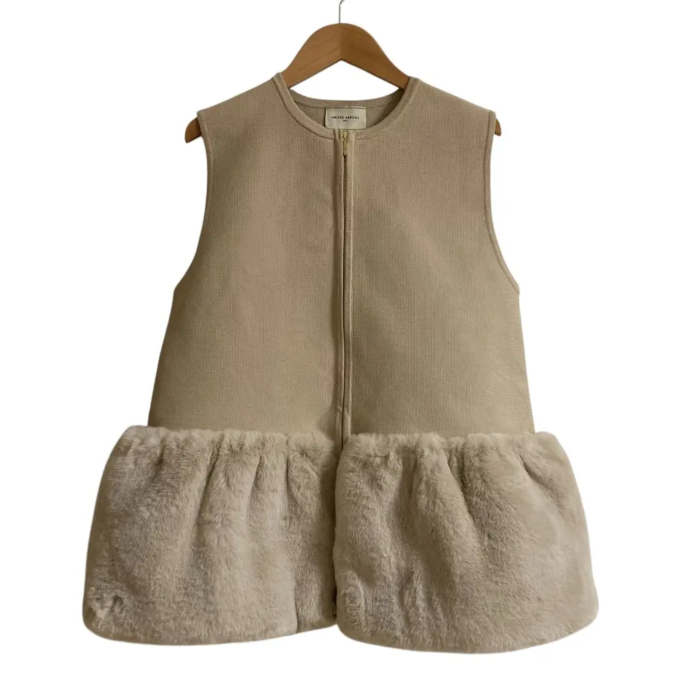 24AW UNITED ARROWS ユナイテッドアローズ フェイクファーコンビベスト ジップアップ ジレ ベージュ
