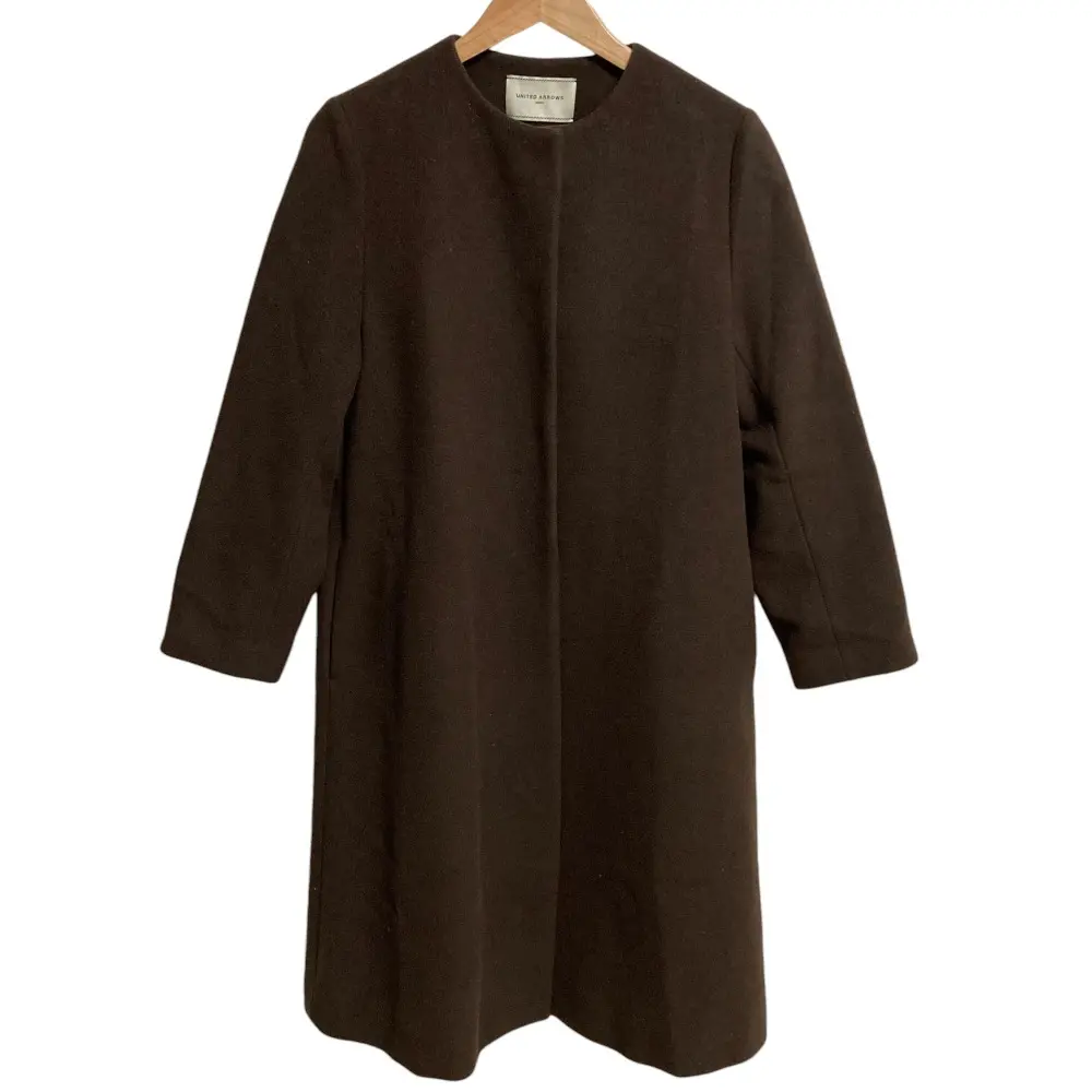 UNITED ARROWS ユナイテッドアローズ カシミヤブレンド ノーカラー ロングコート ブラウン
