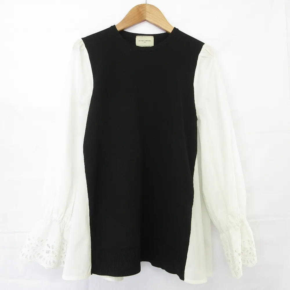 24AW UNITED ARROWS ユナイテッドアローズ スカラップ コンビ スリーブ プルオーバー ブラウス ニット  1513-183-4811 ブラック