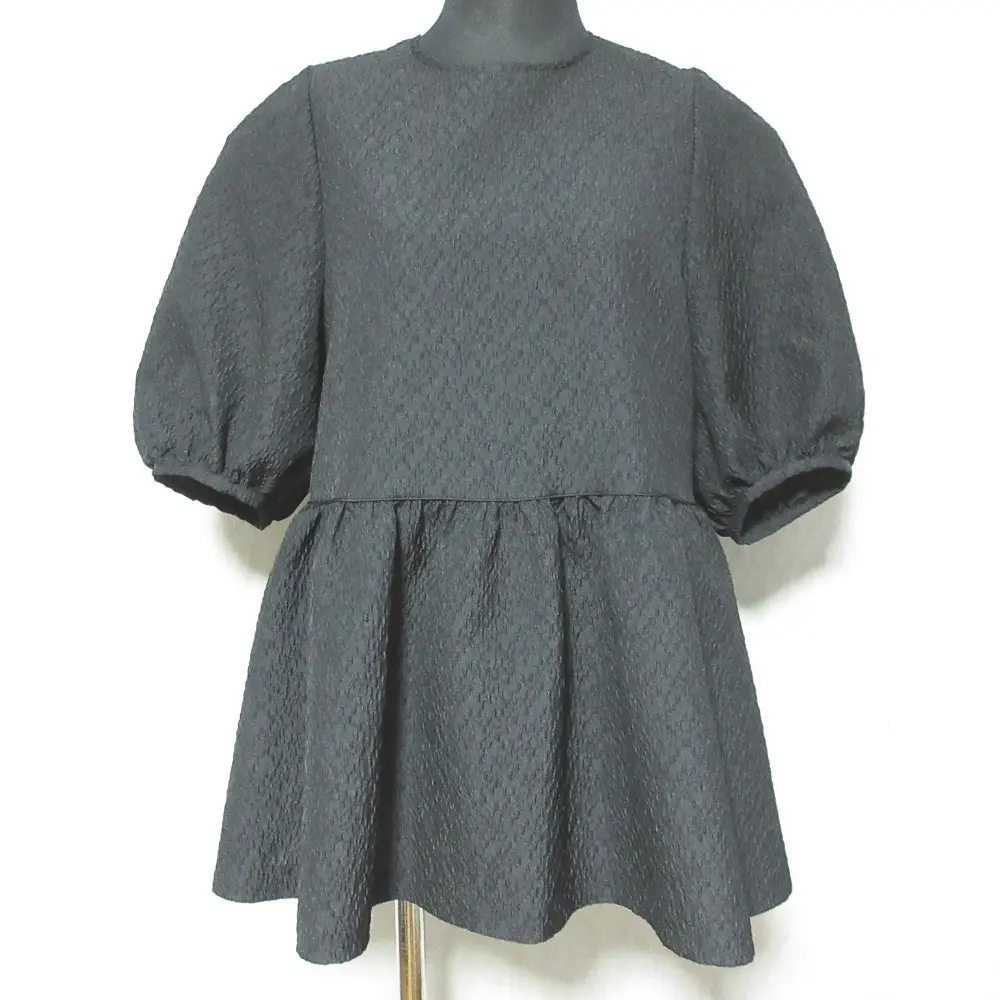 UNITED ARROWS ユナイテッドアローズ AIRY ジャカード 5SL ペプラム ブラウス 1516-215-5173 サイズ36 ブラック