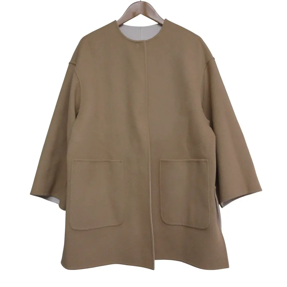 25AW UNITED ARROWS ユナイテッドアローズ  Super120's ウール バイカラー リバーシブル ミドルコート 36 ベージュ ホワイト