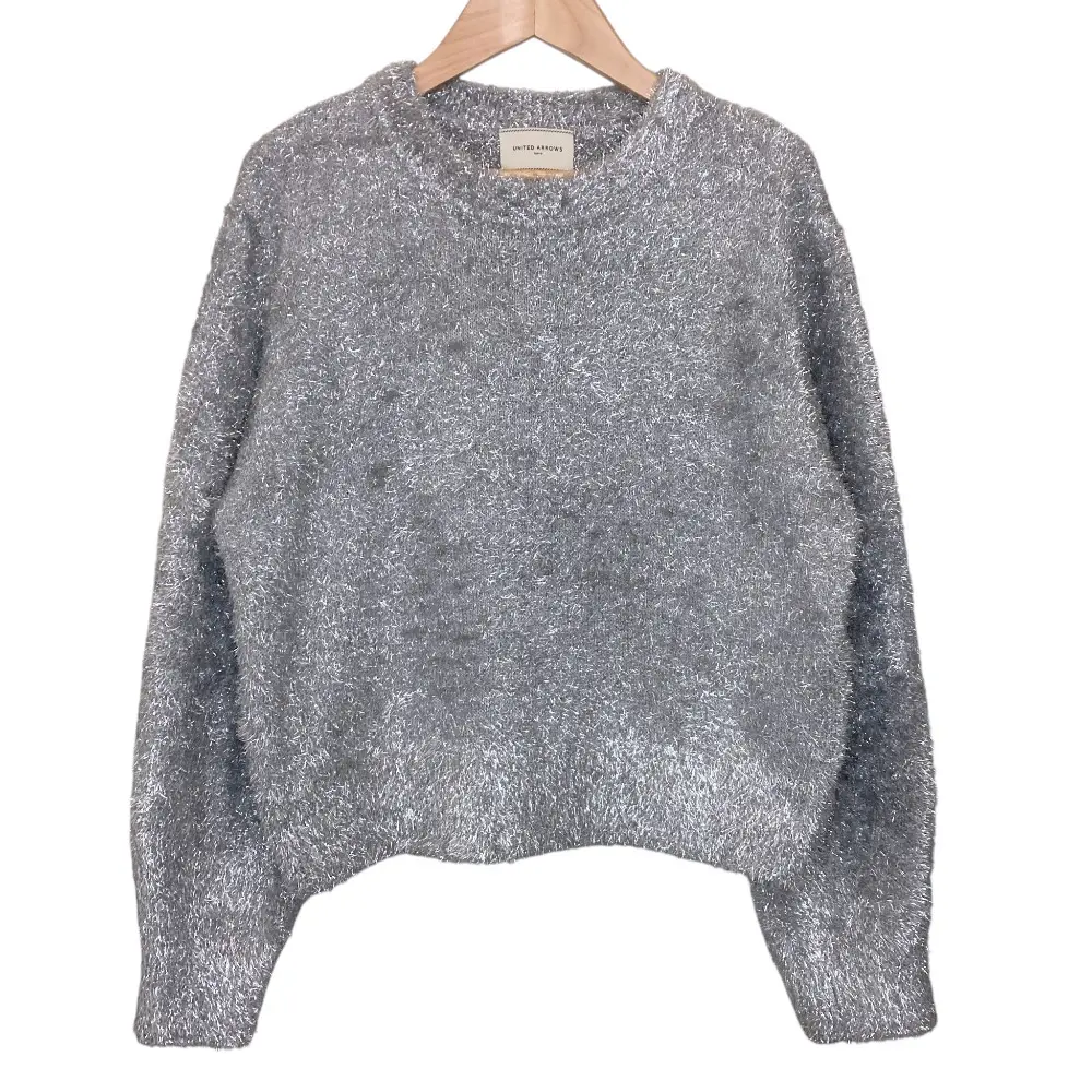 UNITED ARROWS ユナイテッドアローズ 長袖 グリッター クルーネック ラメニットセーター 1513-699-4728 シルバーカラー