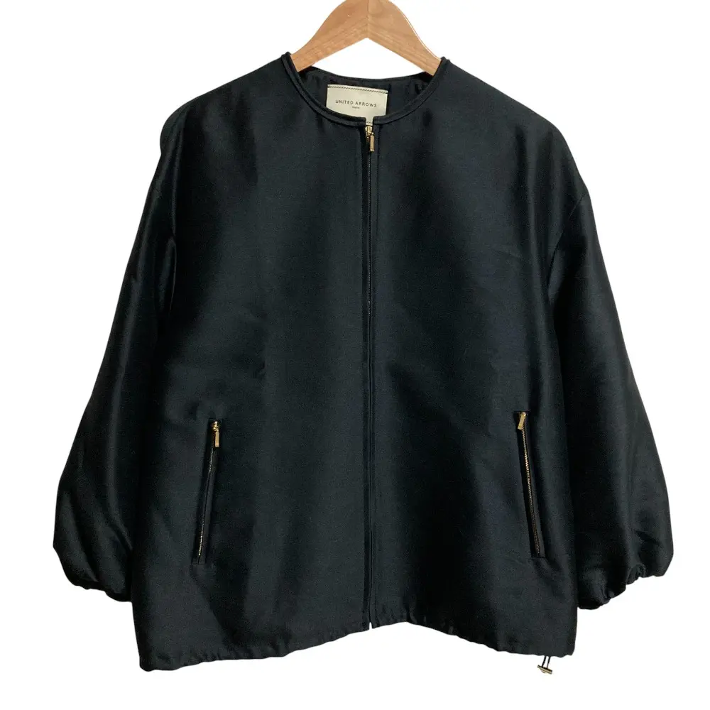 UNITED ARROWS ユナイテッドアローズ シルクブレンド ショートブルゾン ノーカラー ジャケット ブラック
