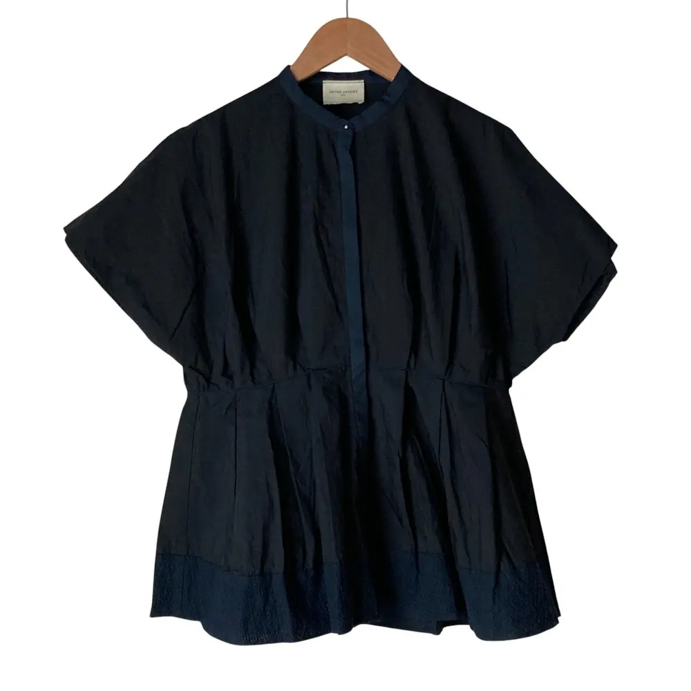 UNITED ARROWS ユナイテッドアローズ バンドカラー スタッド フレアブラウス ブラック