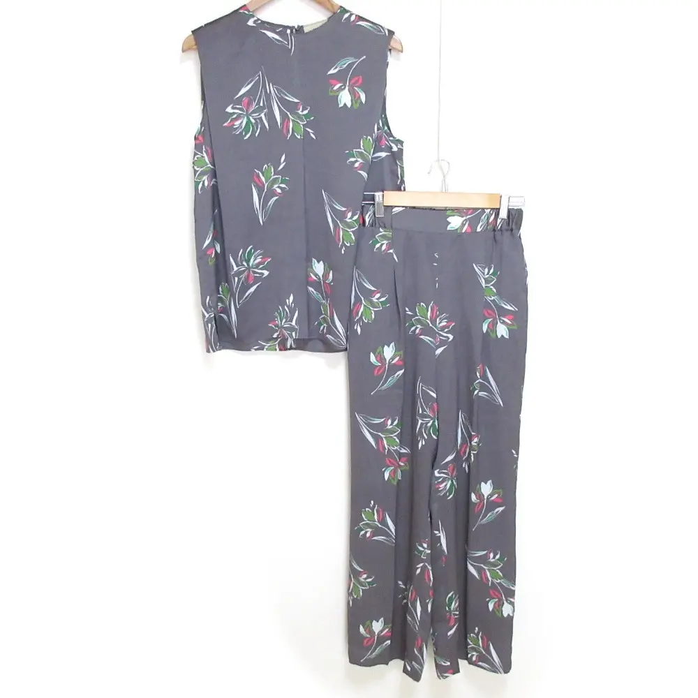 UNITED ARROWS ユナイテッドアローズ フラワープリント ノースリーブブラウス イージーパンツ セットアップ 38 F グレー