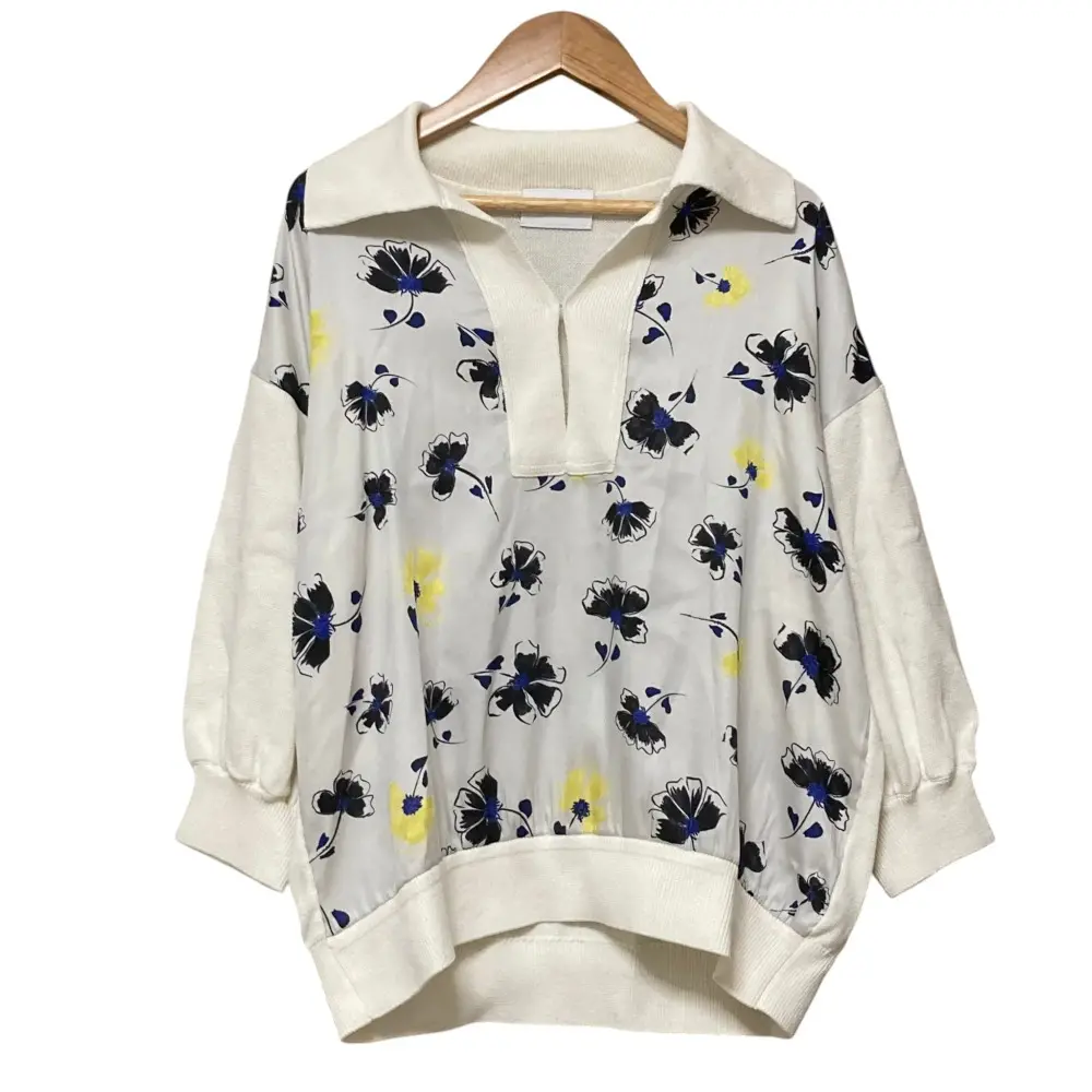 UNITED ARROWS ユナイテッドアローズ 6分袖 プリント ニット コンビ シャツ ウォッシャブル 1516-1-000002 ホワイト
