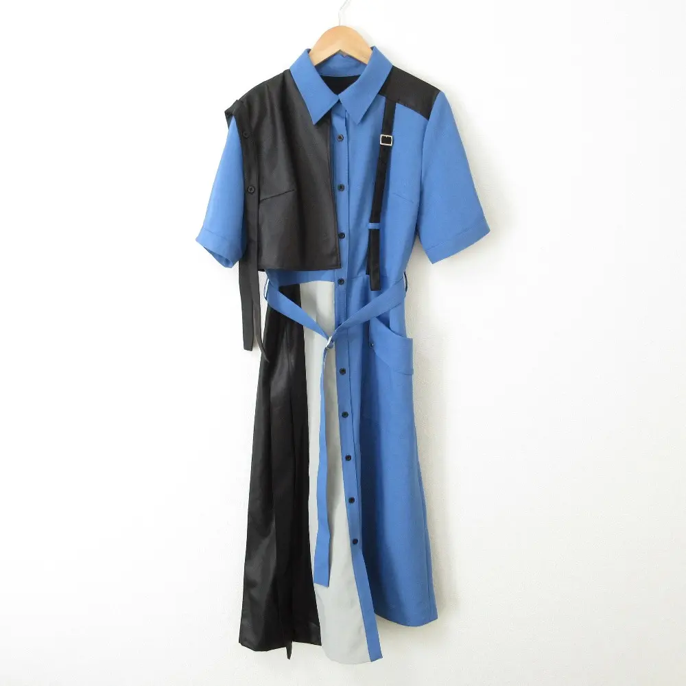 22SS UNITED TOKYO ユナイテッドトウキョウ ダブルベルトハーフシャツワンピース 半袖 アシメ ロングドレス 142101001 1 ブルー