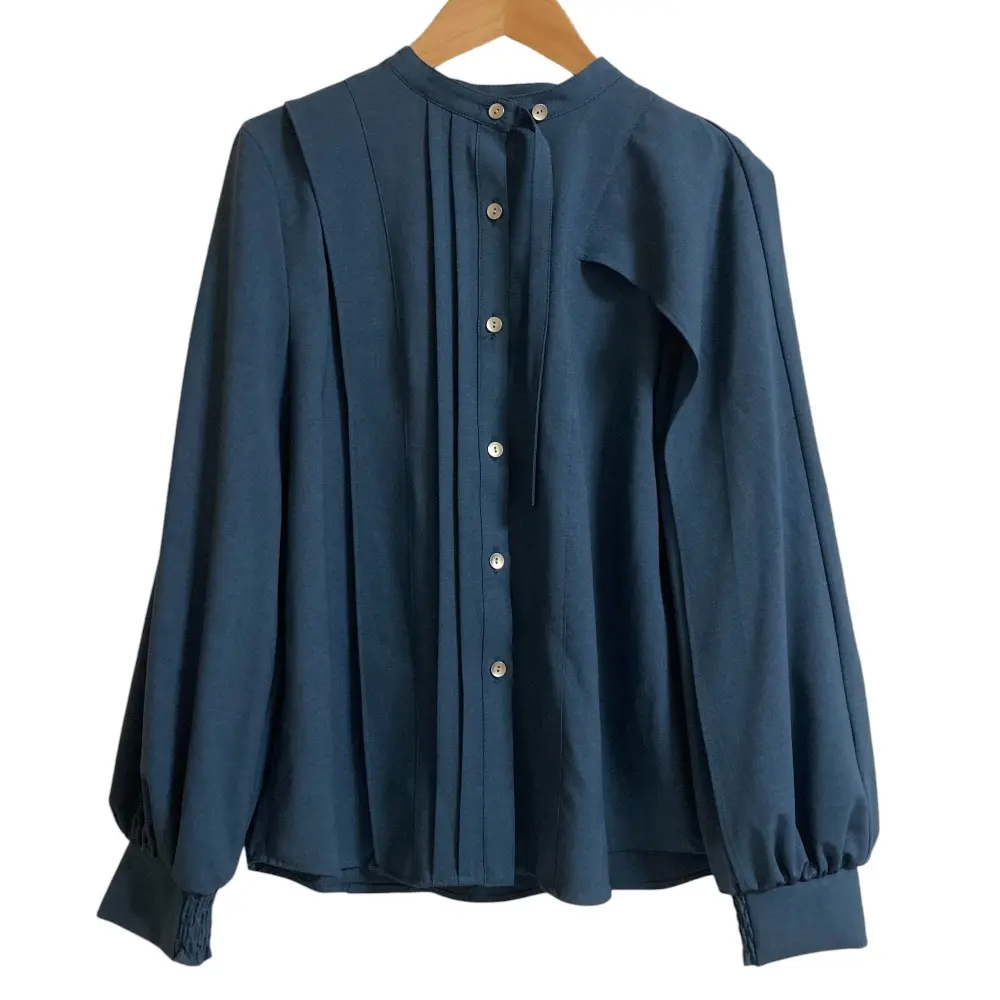 22AW UNITED TOKYO ユナイテッドトウキョウ タックコンビアシメフレアブラウス 長袖 シャツ F ブルー