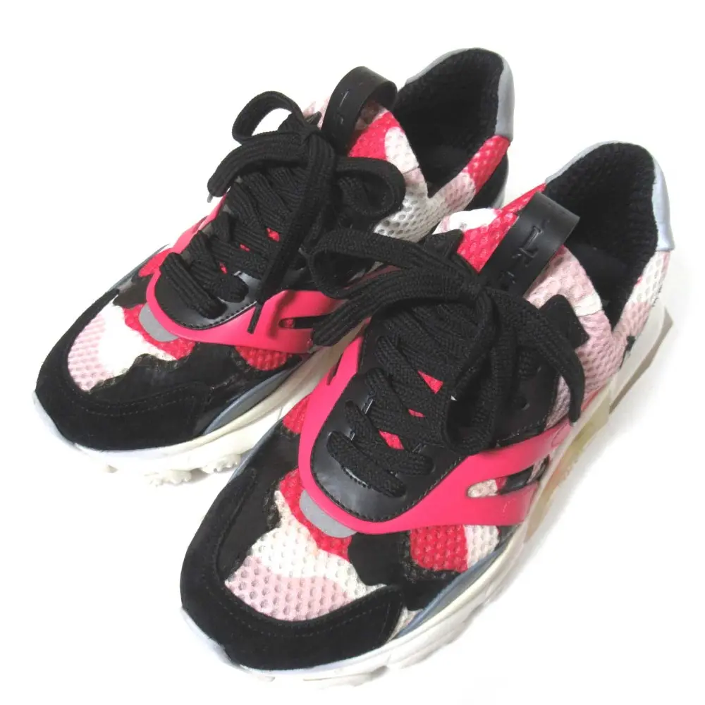 VALENTINO GARAVANI ヴァレンティノガラヴァーニ カモフラ柄 メッシュ×レザー スニーカー TRK93W2 37.5 24.5cm相当 ピンク系