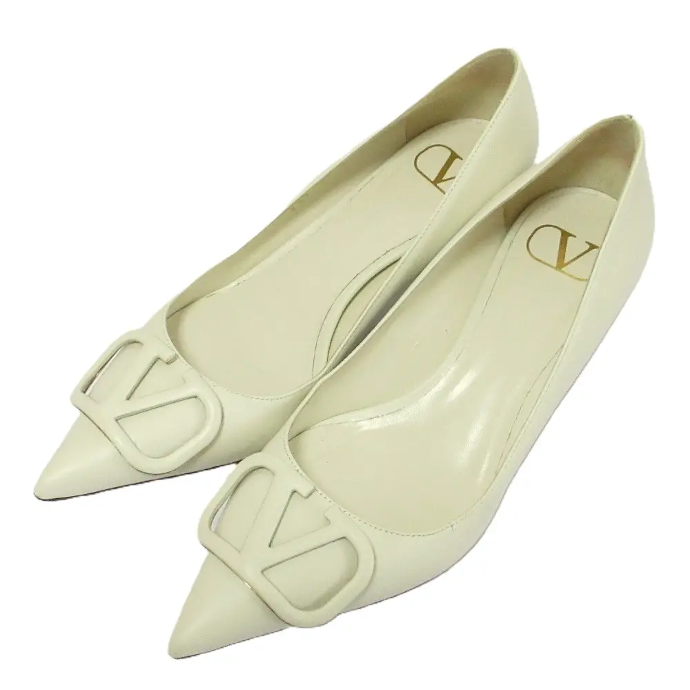 VALENTINO GARAVANI ヴァレンティノガラヴァーニ Vロゴ レザー ポインテッドトゥ パンプス 36.5 23.5cm相当 ホワイト