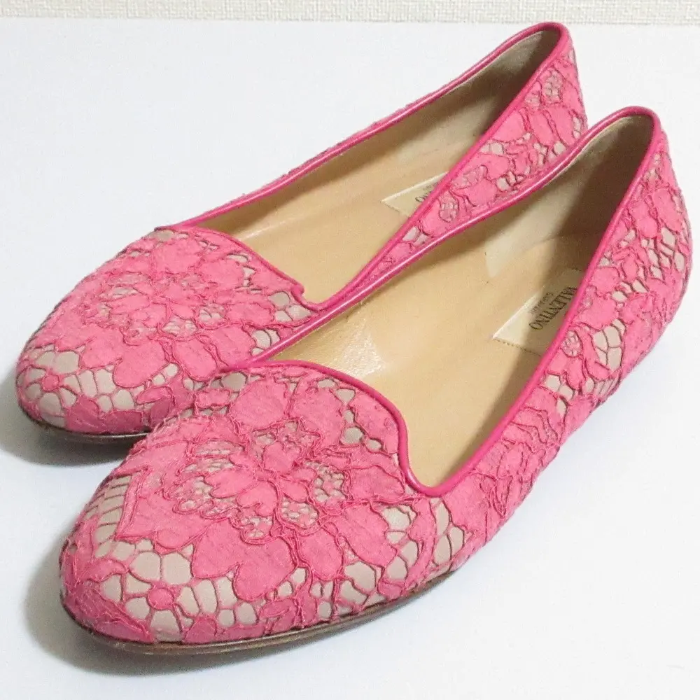 VALENTINO GARAVANI ヴァレンティノガラヴァーニ フラワーレース フラットパンプス サイズ37 約24cm ピンク