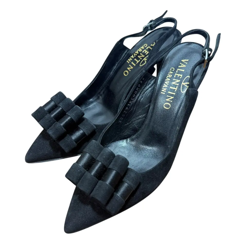 VALENTINO GARAVANI ヴァレンティノガラヴァーニ ポインテッドトゥ リボンモチーフ スエード パンプス 36 23cm相当 ブラック