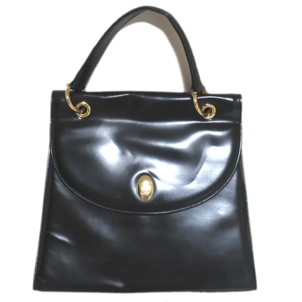 Valentino Garavani ヴァレンティノガラヴァーニ パテントレザー フラップ ハンドバッグ ブラック×ゴールド金具