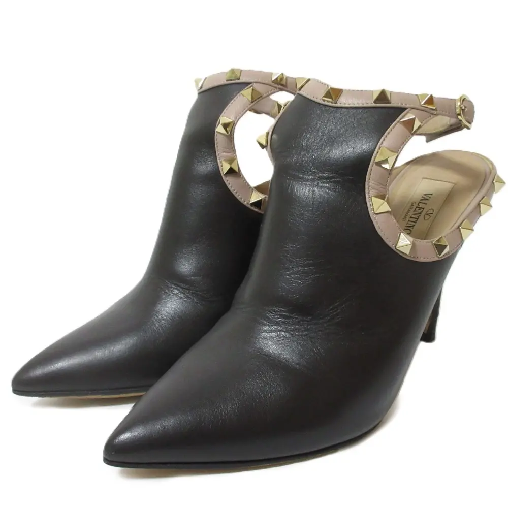 VALENTINO GARAVANI ヴァレンティノガラヴァーニ レザー ロックスタッズ ストラップパンプス 38 約25cm ブラック