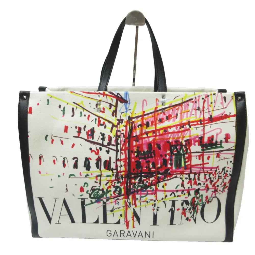 VALENTINO GARAVANI ヴァレンティノガラヴァーニ ローマスケッチ ラージトートバッグ ハンドバッグ ホワイト