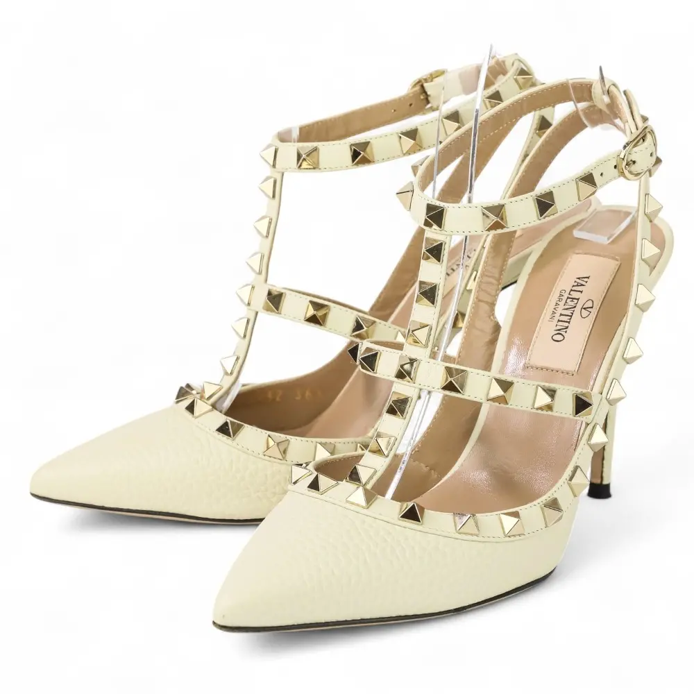 VALENTINO GARAVANI ヴァレンティノガラヴァーニ ロックスタッズ ストラップ サンダル パンプス 36.5 23.5cm程度 オフホワイト