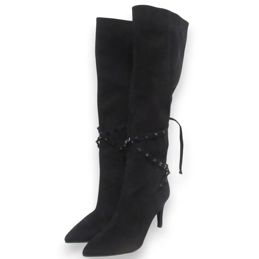VALENTINO GARAVANI ヴァレンティノガラヴァーニ スエード ロックスタッズ ポインテッドトゥ ロングブーツ 38 約25cm ブラック