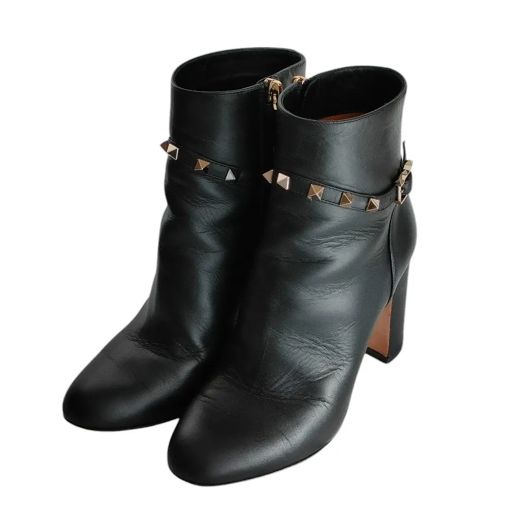 Valentino Garavani ヴァレンティノガラヴァーニ ロックスタッズ レザー ブーティ ショートブーツ 36 23cm相当 ブラック