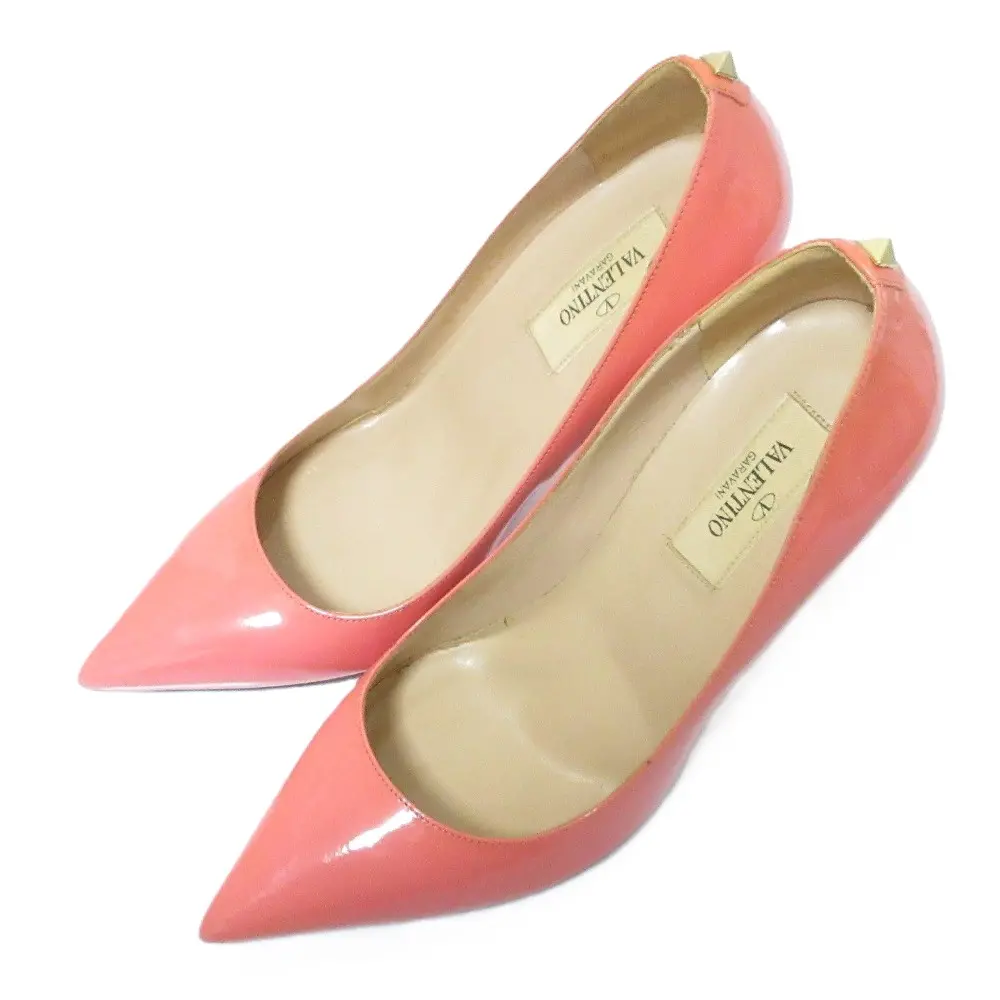 VALENTINO Garavani ヴァレンティノ パテントレザー ロックスタッズ ポインテッドトゥ ハイヒール パンプス 34.5 21.5cm ピンク