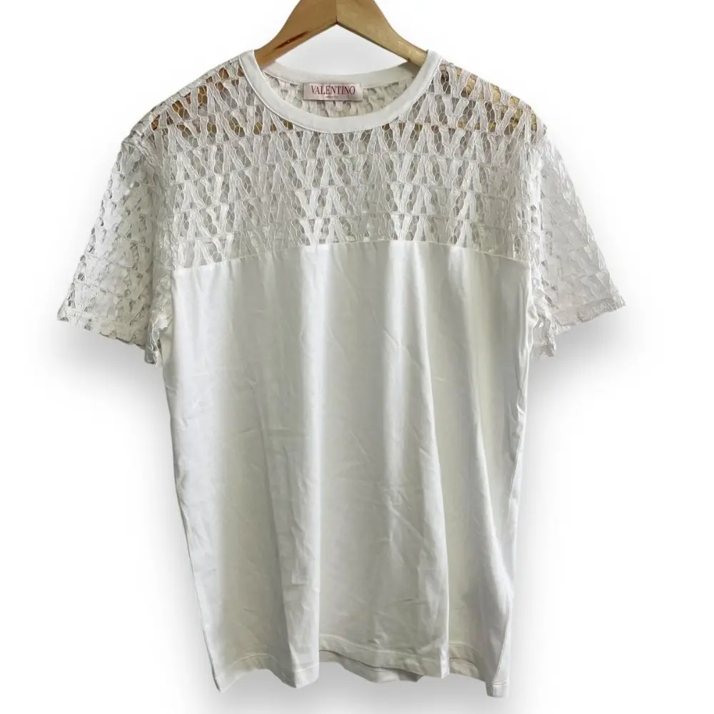 22SS VALENTINO ヴァレンティノ V Logo Cut-Out Crewneck T-Shirt 半袖 カットアウト クルーネック Tシャツ カットソー M ホワイトの買取実績【2024年12月買取】