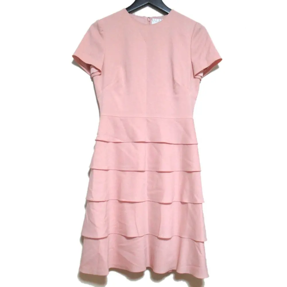 VALENTINO ヴァレンティノ ストレッチ ショートスリーブ 半袖 ひざ丈 フリルティアード ワンピース 42サイズ ピンク