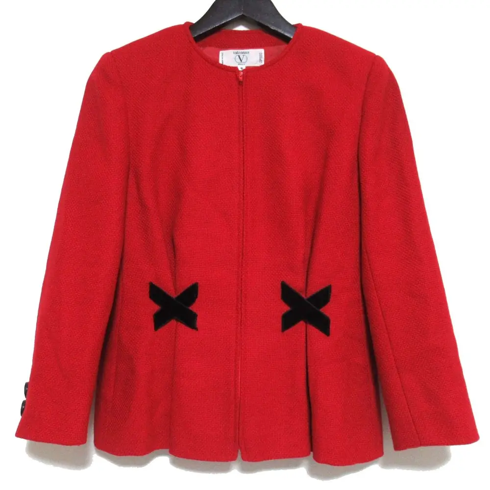 VALENTINO ヴァレンティノ ヴィンテージ ジップアップ ノーカラージャケット 40/6サイズ レッド×ブラック