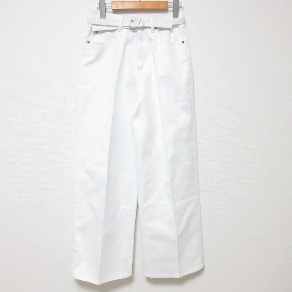 21SS VALENTINO ヴァレンティノ Vロゴベルト付き ワイドデニムパンツ サイズ27 ホワイト
