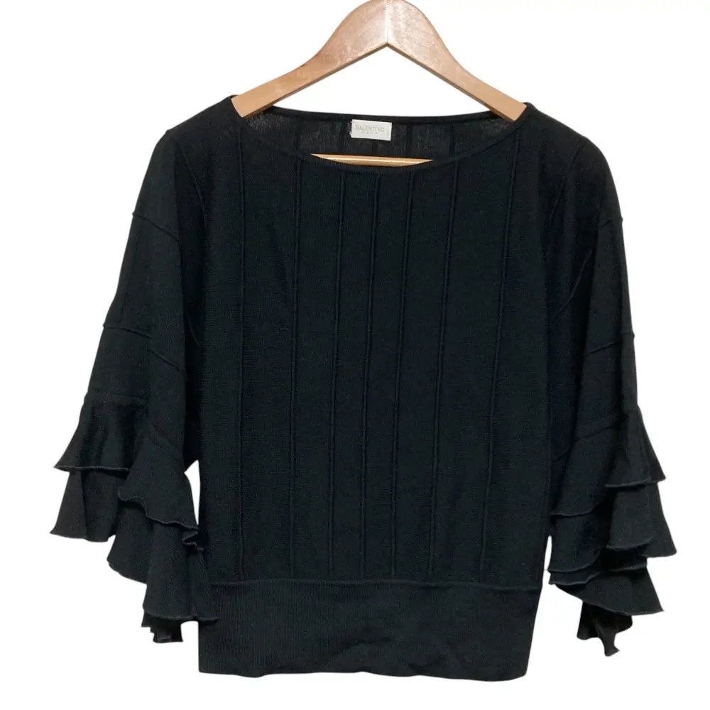 VALENTINO ヴァレンティノ ハーフスリーブ フリルスリーブ ニットカットソー 40 ブラック
