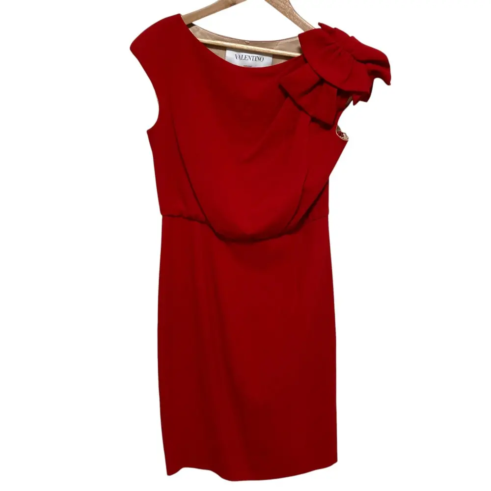 RED VALENTINO ノースリーブワンピース ワインレッド VALENTINO ヴァレンティノ ショルダーリボン ノースリーブ ワンピース