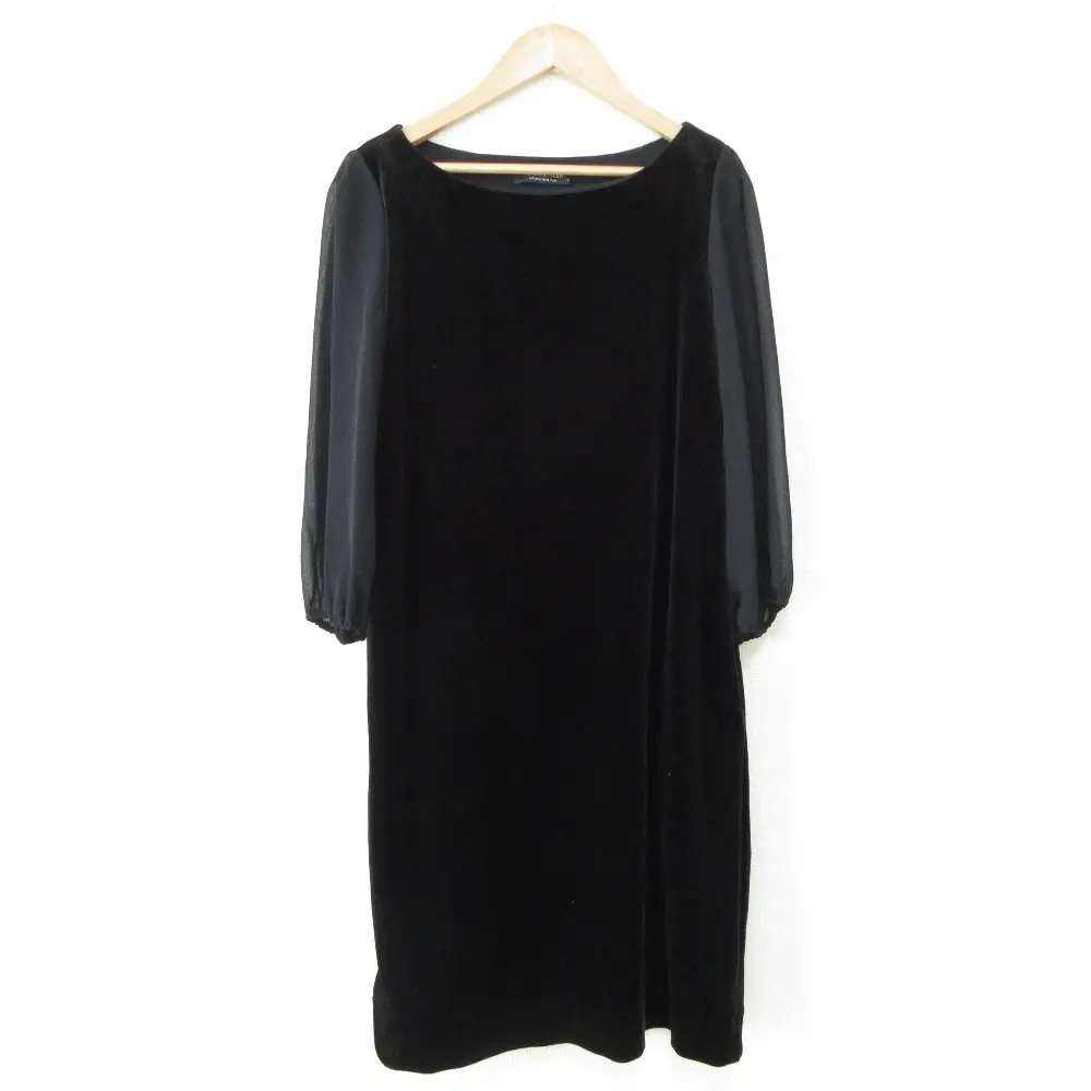 VELOUR NOIR ベロアノワールバイフォクシーニューヨーク シアースリーブ ひざ丈 コンビワンピース ドレス 40 ブラック