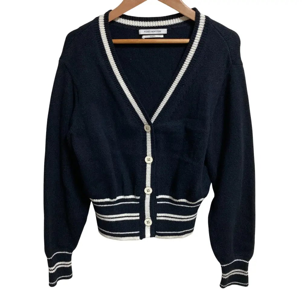 FOXEY NEW YORK フォクシーニューヨーク スポーツ Vネックニットカーディガン 40726 サイズ38 ネイビー