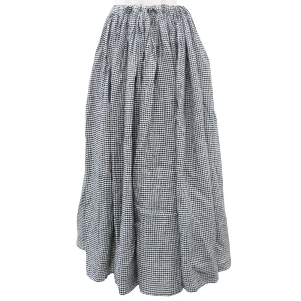 Veritecoeur ヴェリテクール ギンガムチェック柄 リネン100％ ロングスカート VC-2002 F ブラック×ホワイト