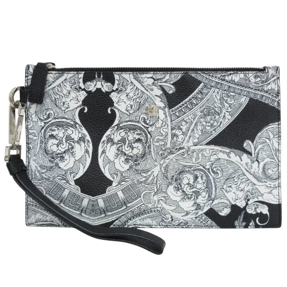 VERSACE ヴェルサーチ バロック柄 クラッチバッグ セカンドバッグ ポーチ ホワイト×ブラック